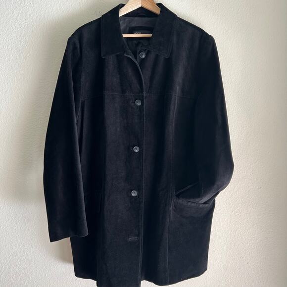 Valerie by Valerie Stevens Midi Suede Jacket Black SZ2X Leather Pockets - Picture 1 of 11